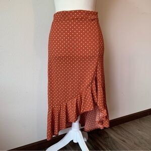 NWT Jolie & Joy Asymmetrical Hemline Skirt Burnt Orange with Polka Dots